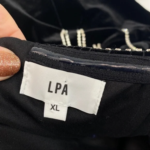 SOLD LPA Audra Dress Velvet Diamond Fringe womens XL black silver gemstone - Picture 11 of 16